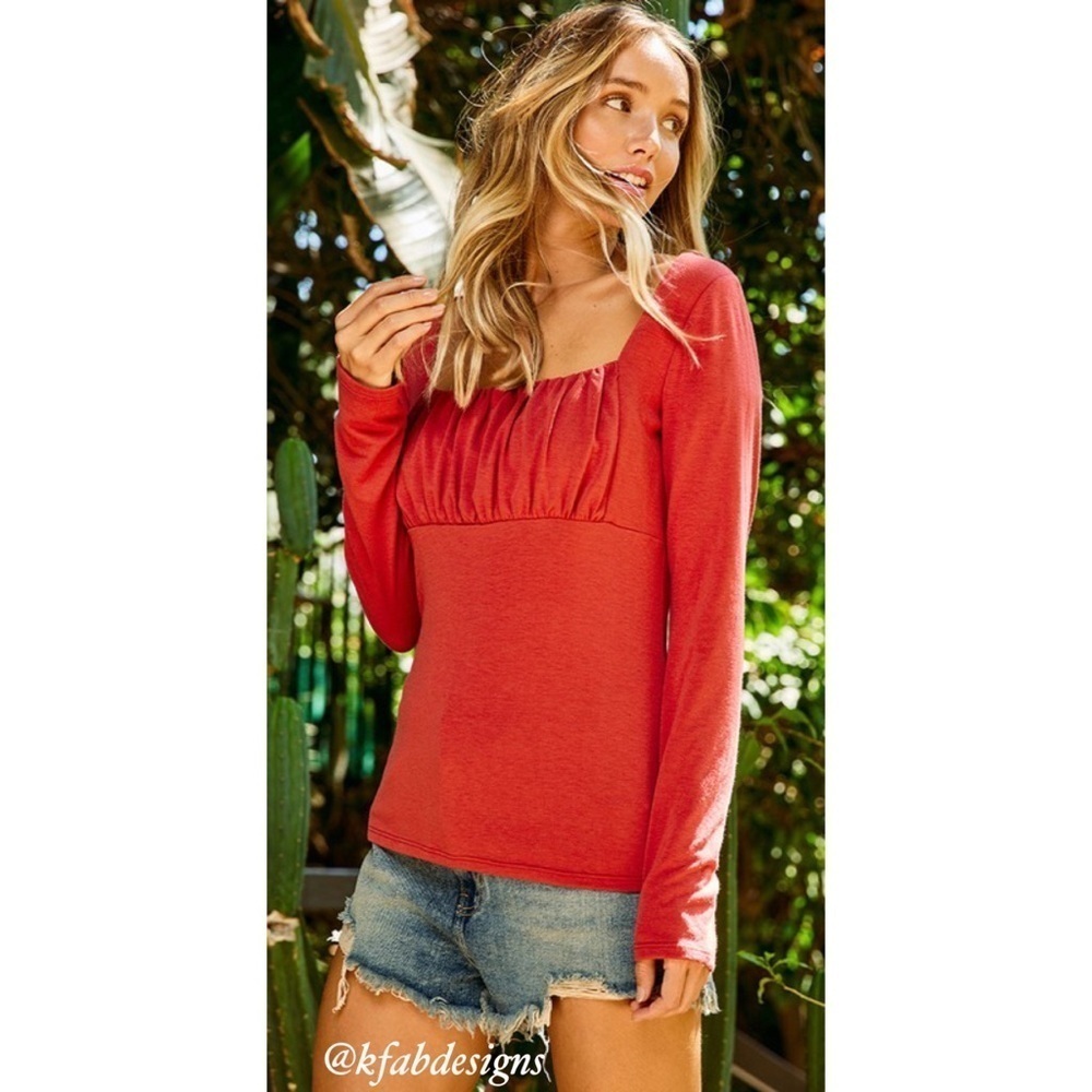 LAST! Square Neckline Deep Orange Ruche Deep Rust Top! - Picture 4 of 7